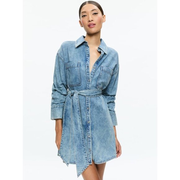 NEW Alice + Olivia Sizes M, L Brigita Denim Mini Dress - Harlow Vintage Blue - Picture 1 of 5